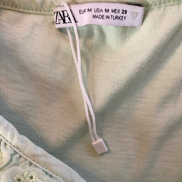 NWOT Zara Mint Green Eyelet Ruffle Midi Sun Dress - Picture 4 of 9